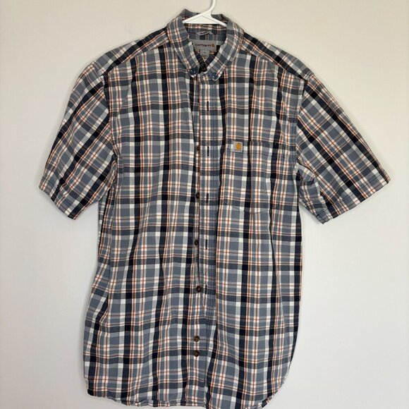 CARHARTT Relaxed Fit Short Sleeve Button Down Blue Plaid Size Medium - Picture 1 of 4